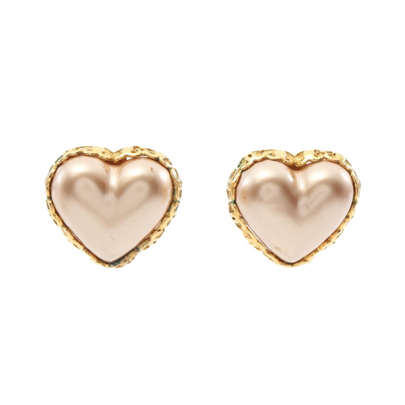 Chanel Heart Coco Mark Pearl Earrings