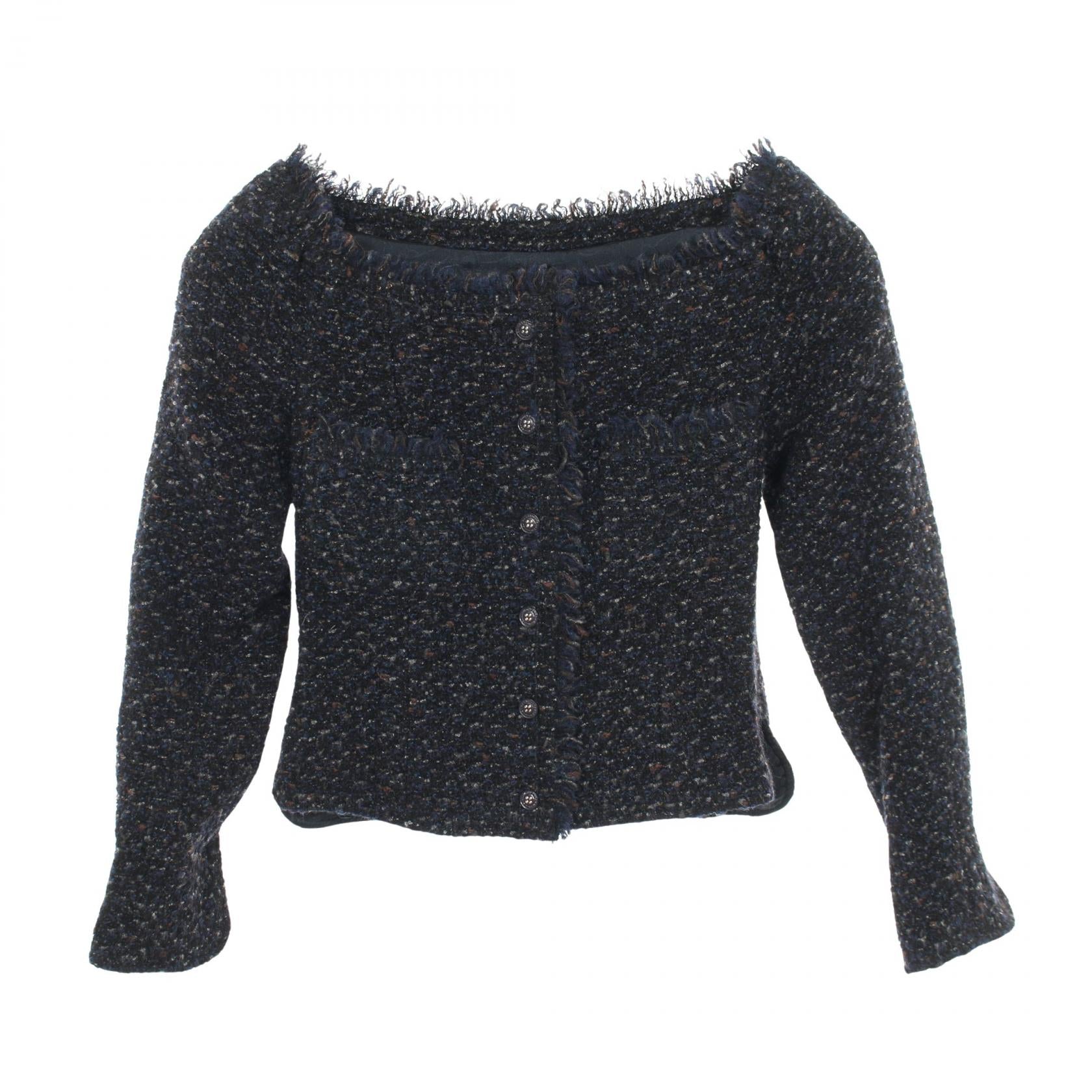 Chanel Tweed Collarless Jacket Outerwear