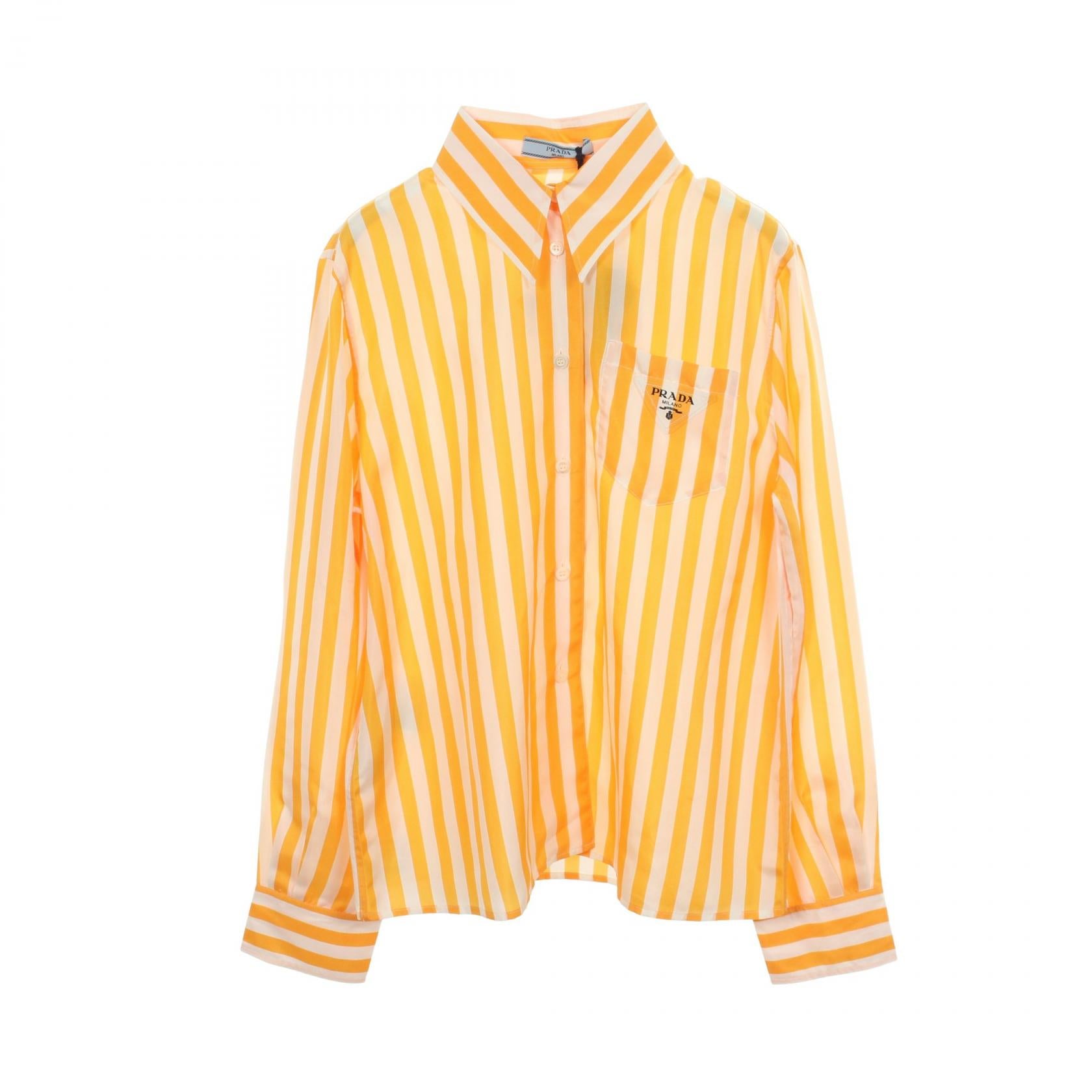 Prada Triangle Logo Stripe Silk Top
