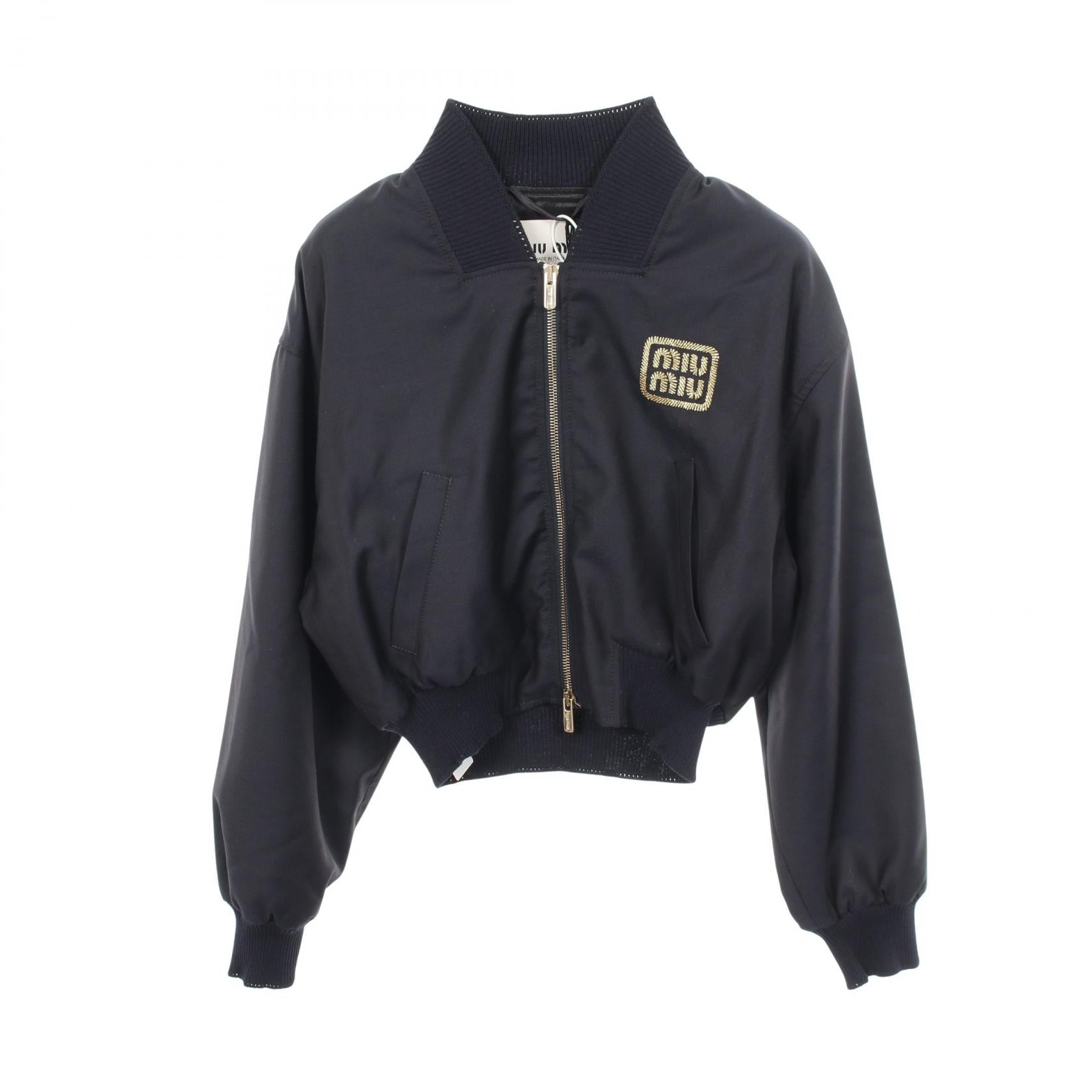 Miu Miu Logo Embroidered Wool Cropped Jacket