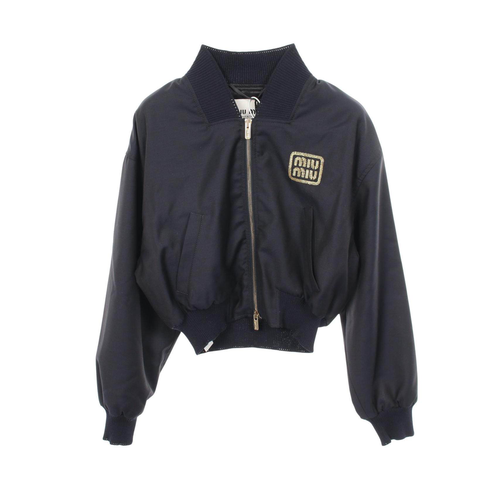 Miu Miu Logo Embroidered Wool Cropped Jacket