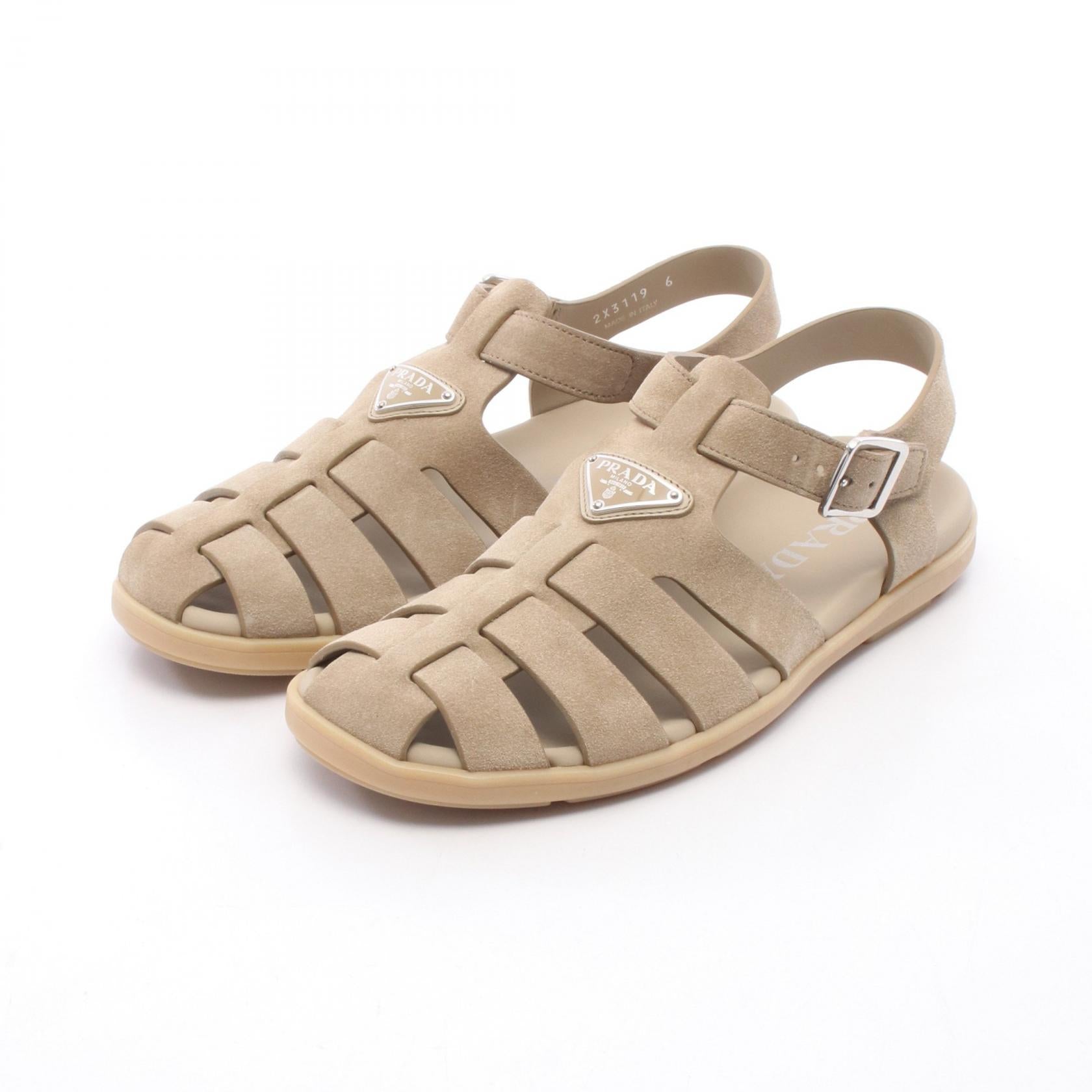 Prada Triangle Logo Suede Sandals