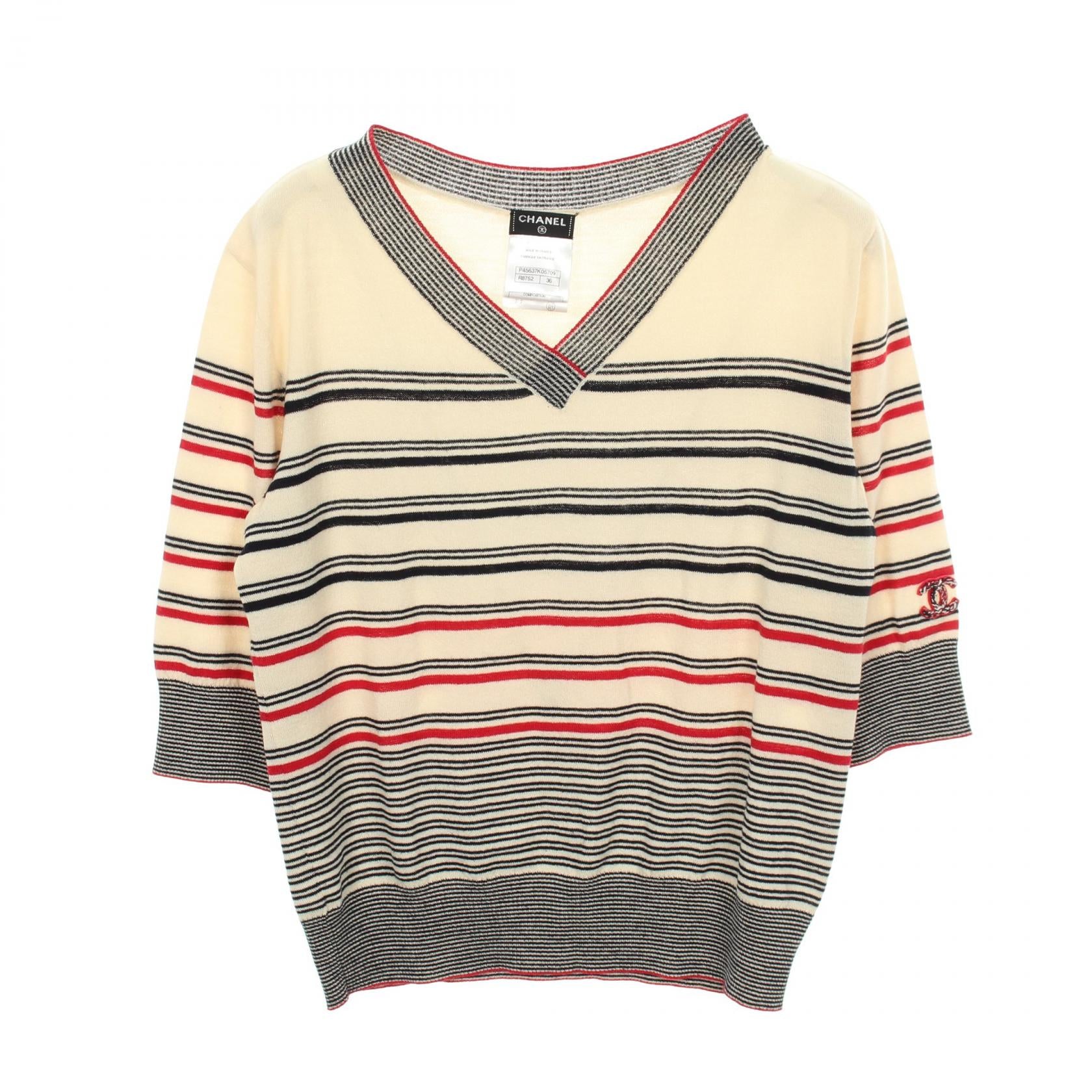 Chanel V Neck Wool Cotton Knit Top