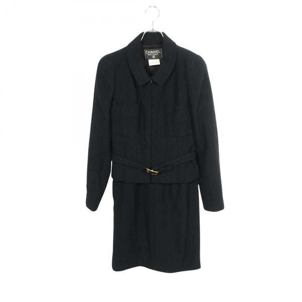 Chanel Camellia Button Tweed Wool Nylon Suit