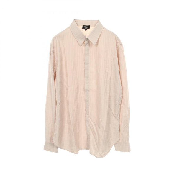 Fendi FENDI Men’s Beige Cotton Zucca FF Monogram Long-Sleeve Top (Pre-Owned) Textile Tops