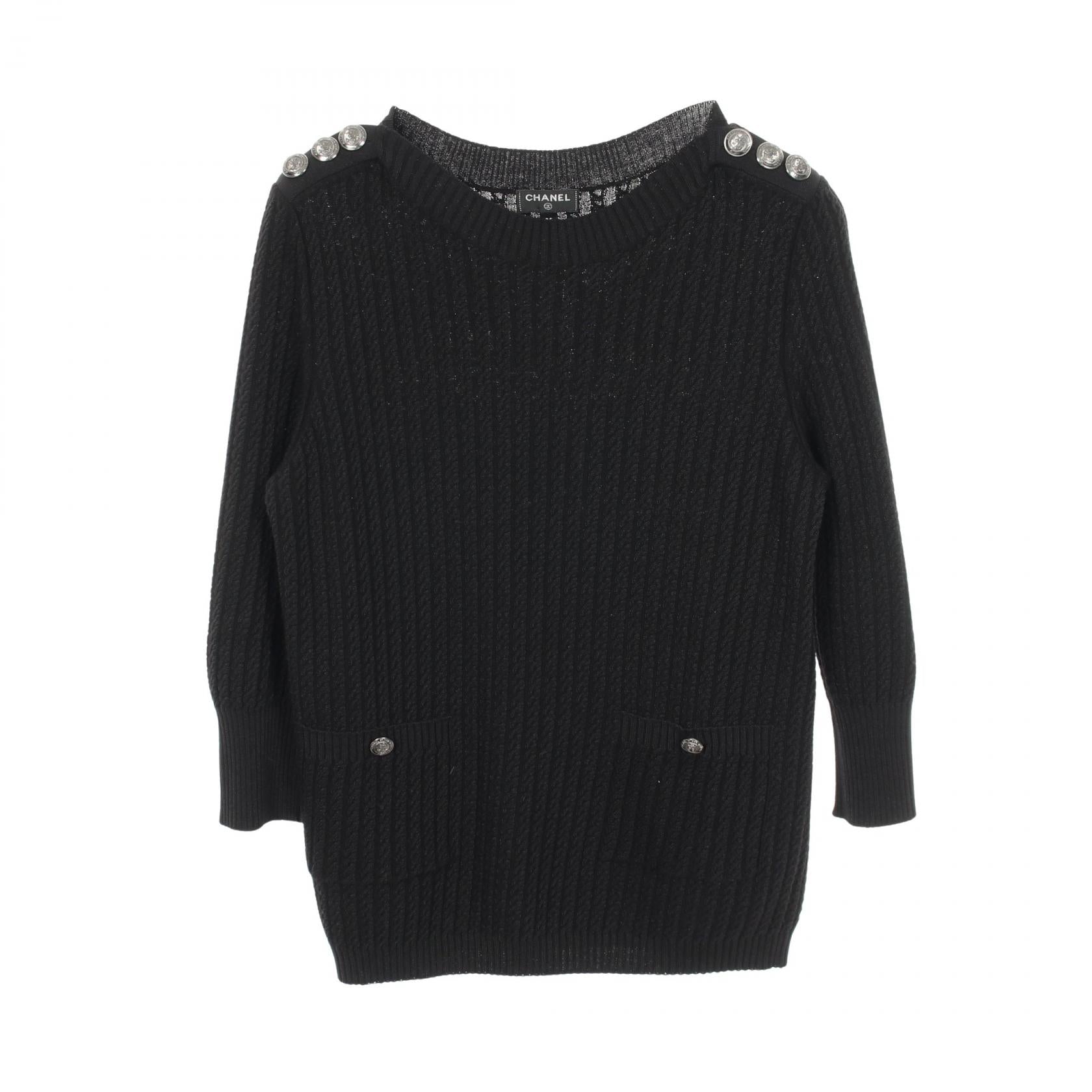 Chanel Anchor Button Cotton Wool Nylon Knit Top