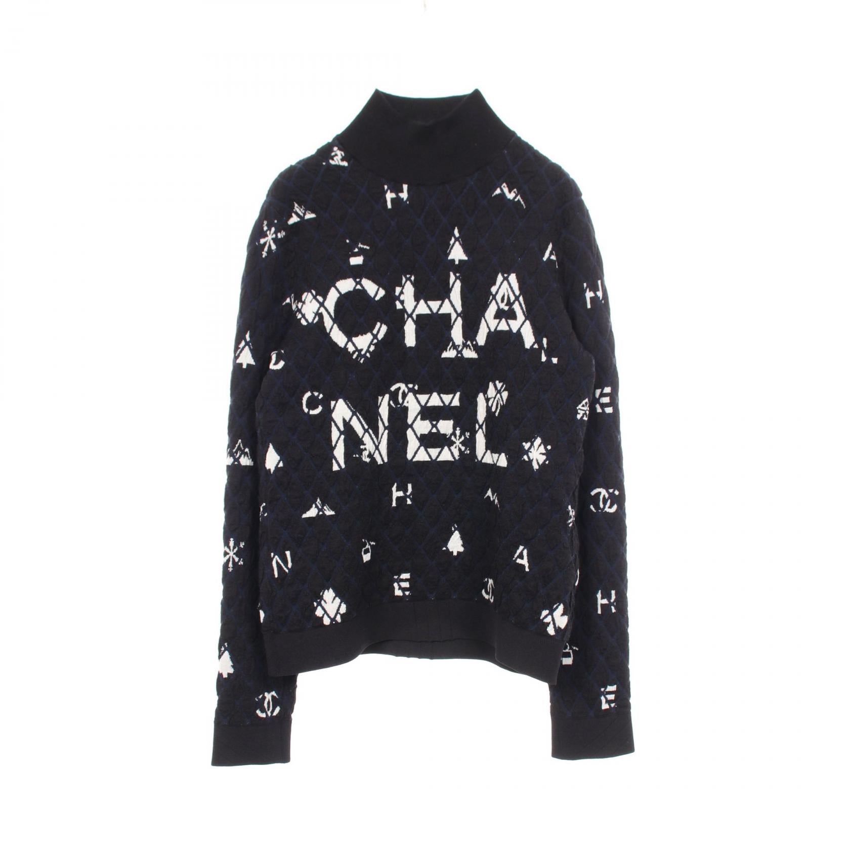 CHANEL Logo Check Cashmere Wool Knit