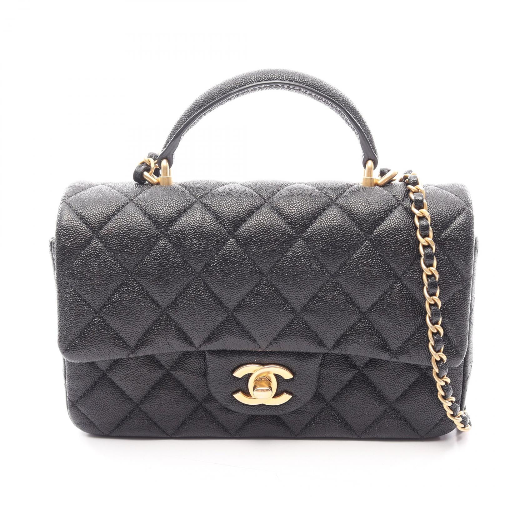 CHANEL Matelasse Top Handle Mini Flap 2way Shoulder Bag