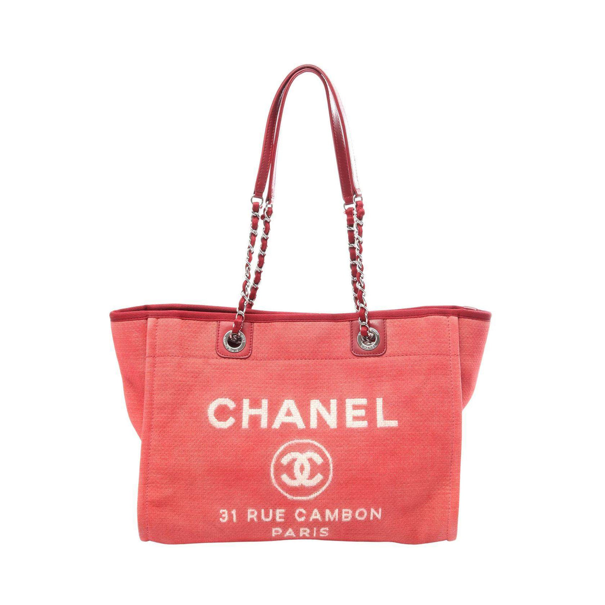 CHANEL Deauville Canvas Leather Tote Bag