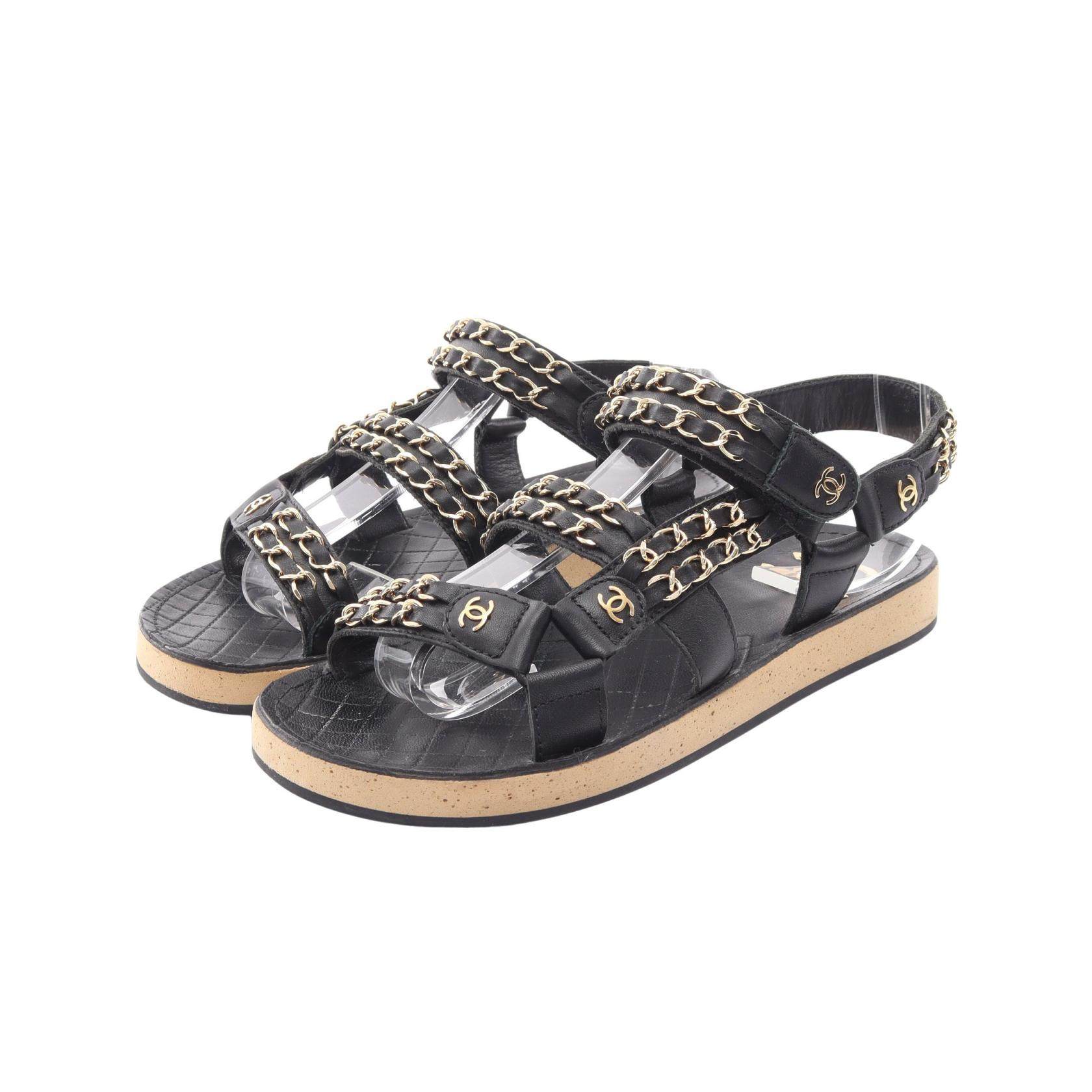 Chanel Coco Mark Chain Leather Sandals