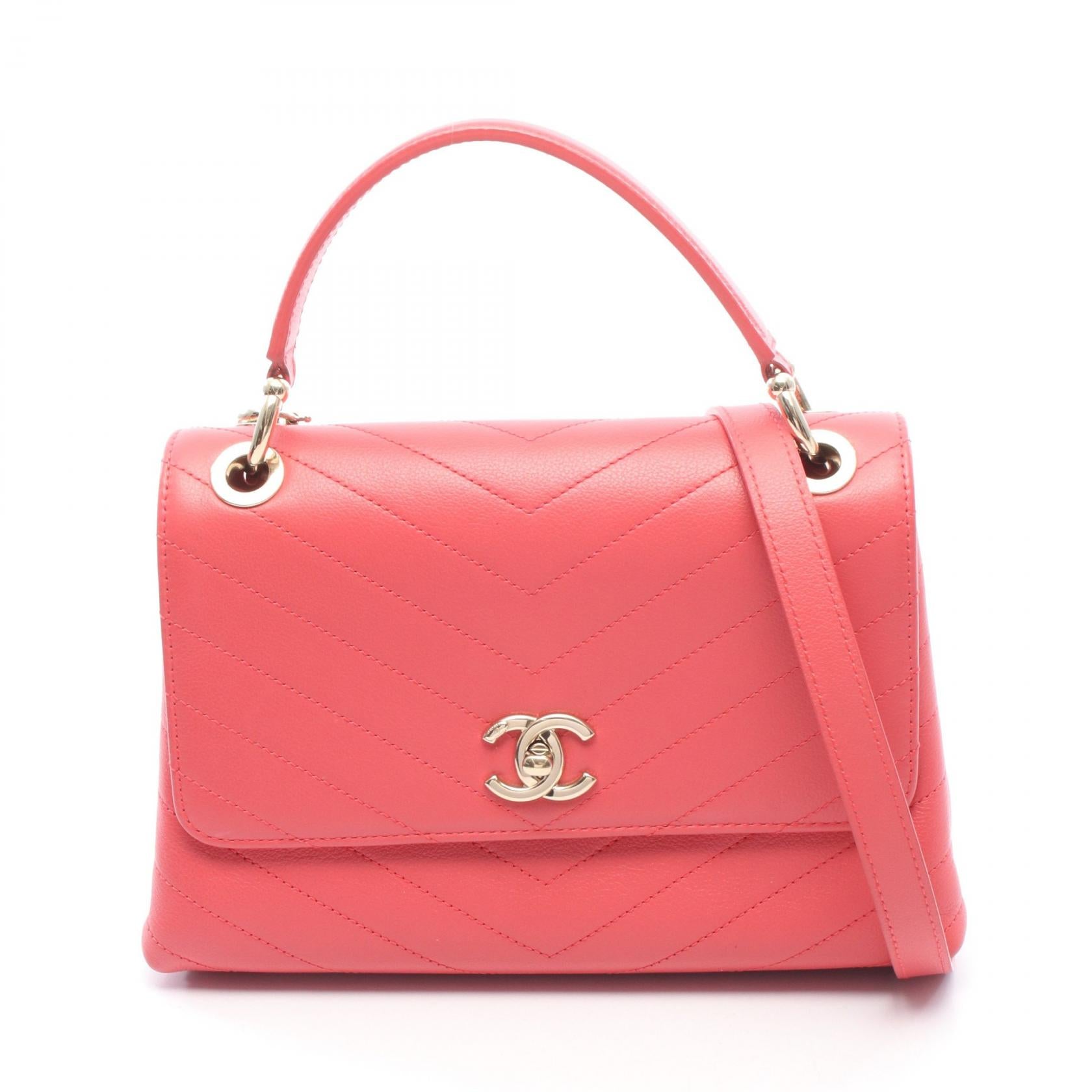 Chanel Chevron V Stitch Leather 2way Handbag