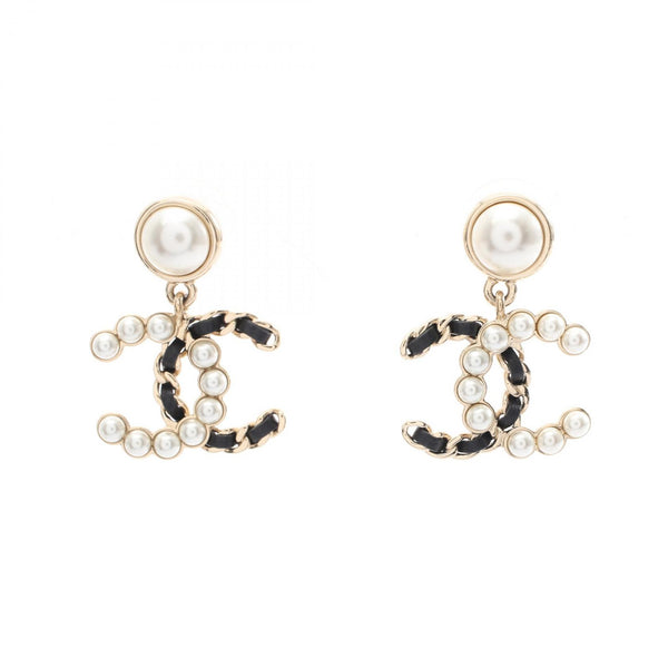 Chanel Coco Mark Faux Pearl Leather Earrings