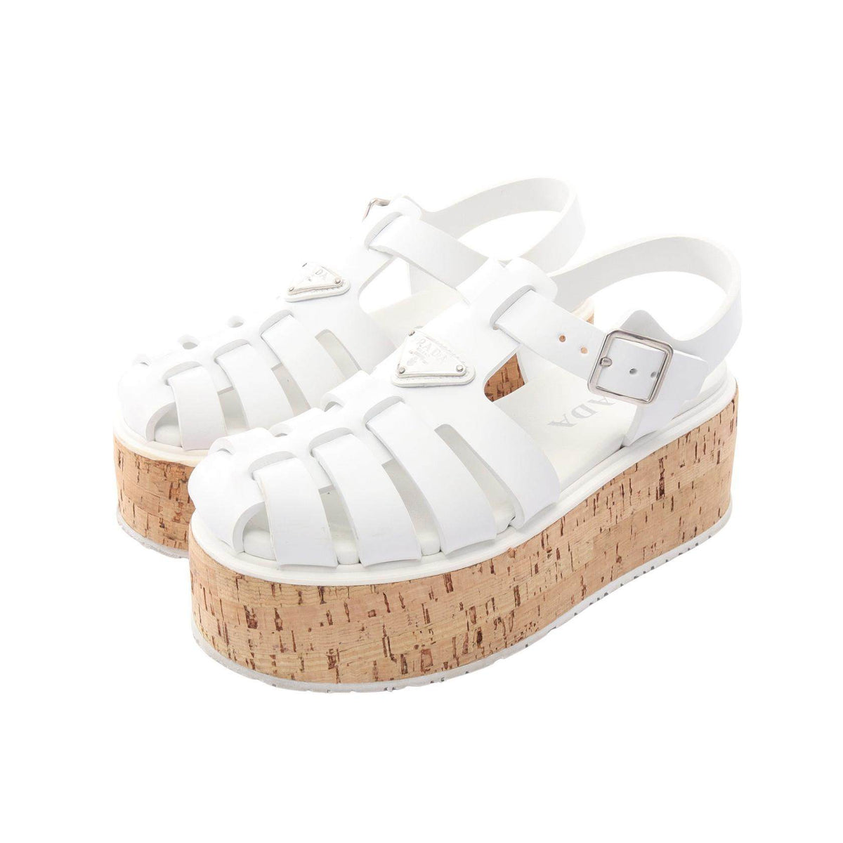 Prada Triangular Logo Rubber Cork Platform Sandals