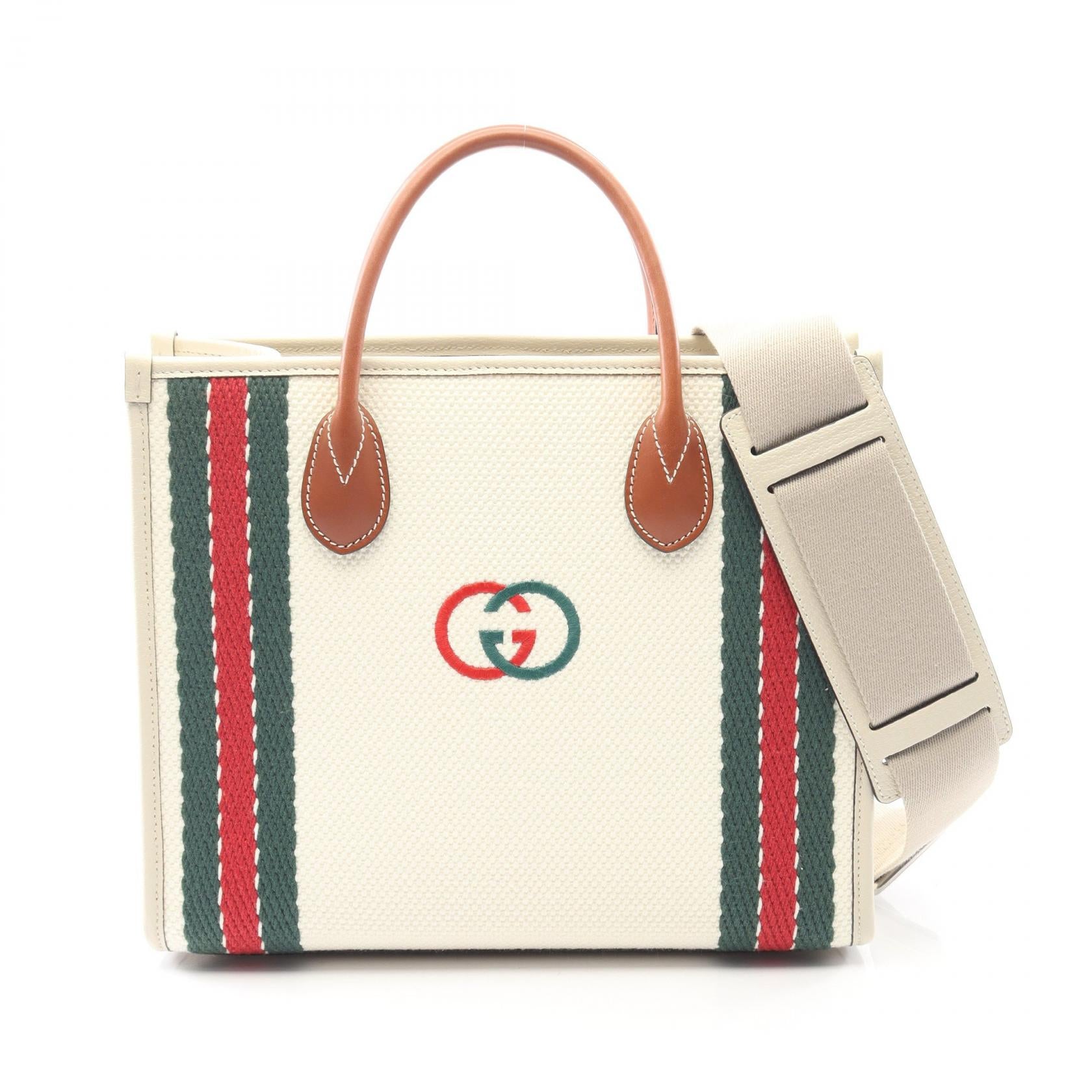 Gucci Interlocking G Small Canvas Leather Tote Bag