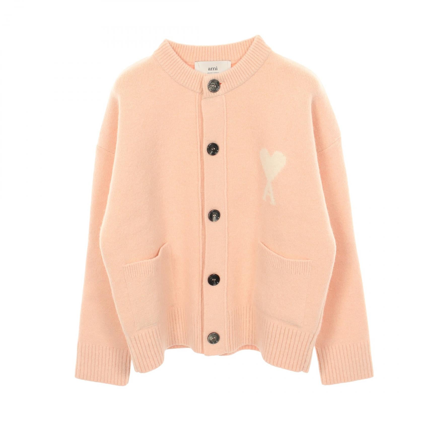 Ami Heart Logo Wool Alpaca Cardigan