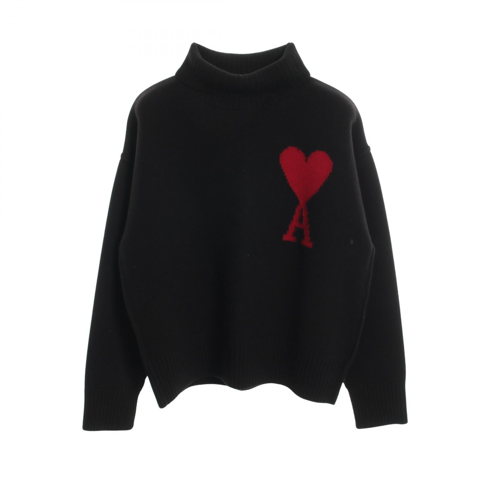 Ami Heart Logo Wool Turtleneck Knit Top