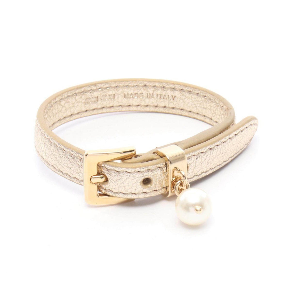 Miu Miu Leather Imitation Pearl Bracelet