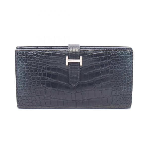 Hermes Bearn Soufflet Alligator Long Wallet