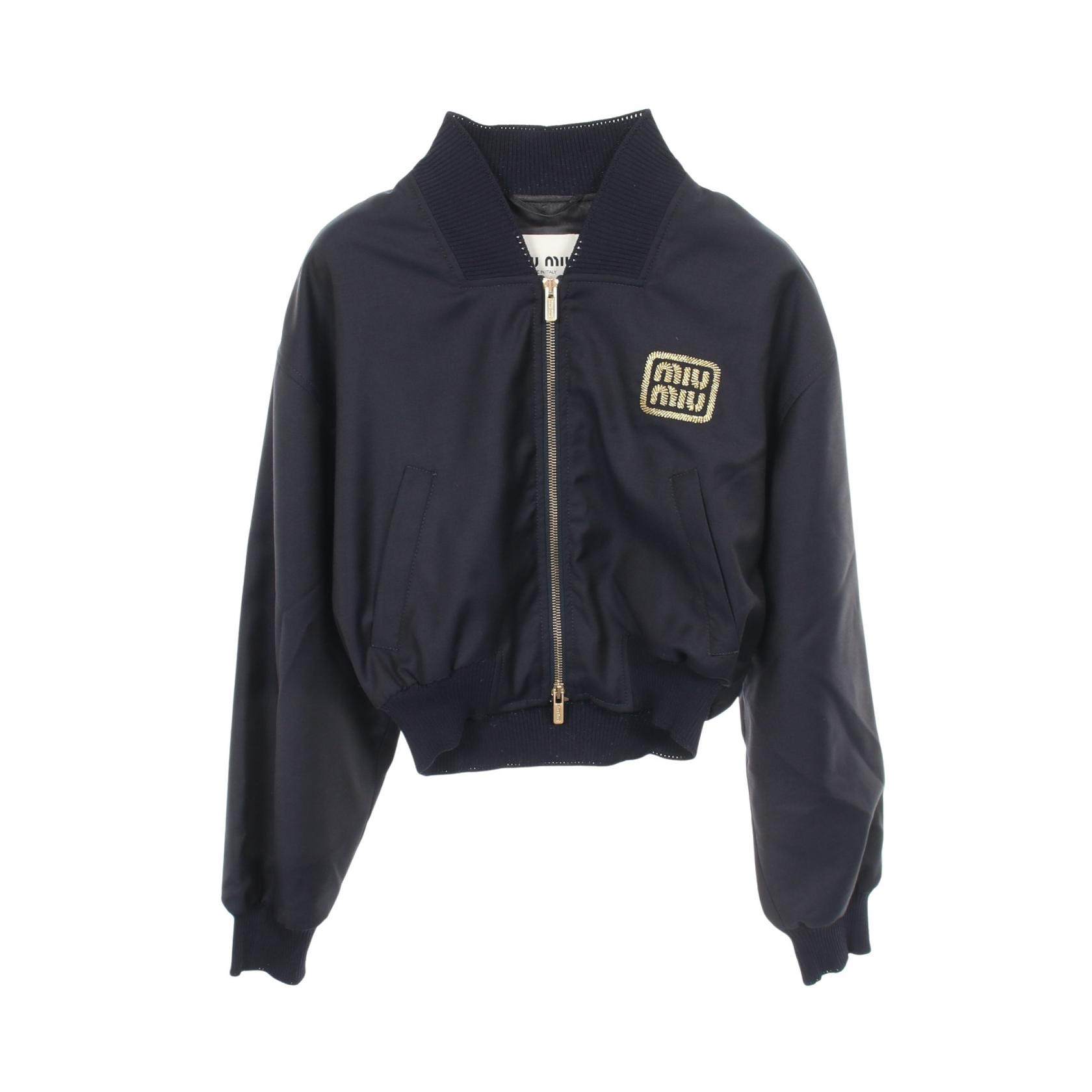 Miu Miu Logo Embroidered Wool Cropped Jacket