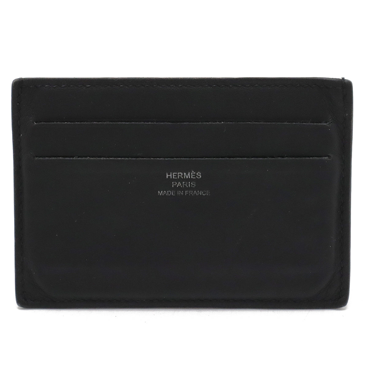 Hermes Leather Silk Card Case Black