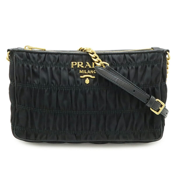 Prada Gathered Nylon Leather Shoulder Bag