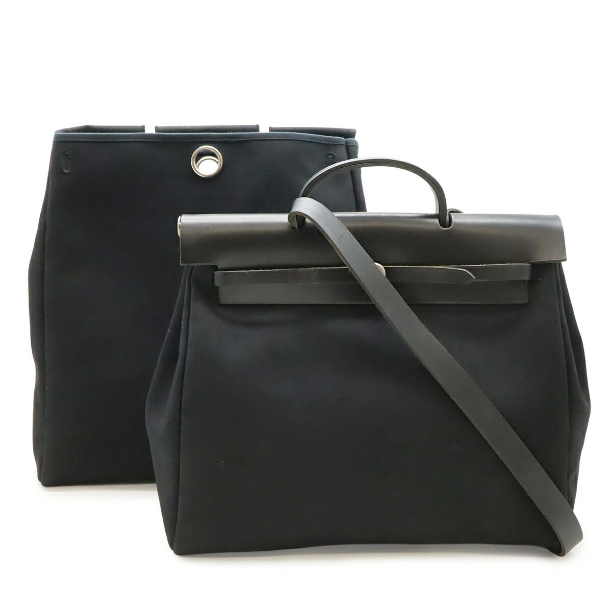Hermes Herbag MM Canvas Leather Handbag