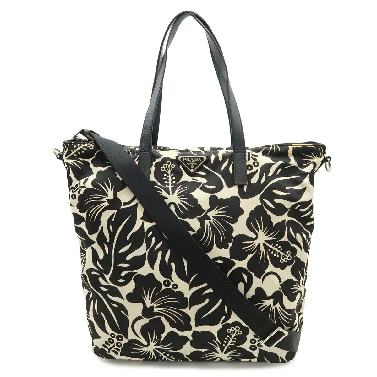 Prada Nylon Leather Tote Bag