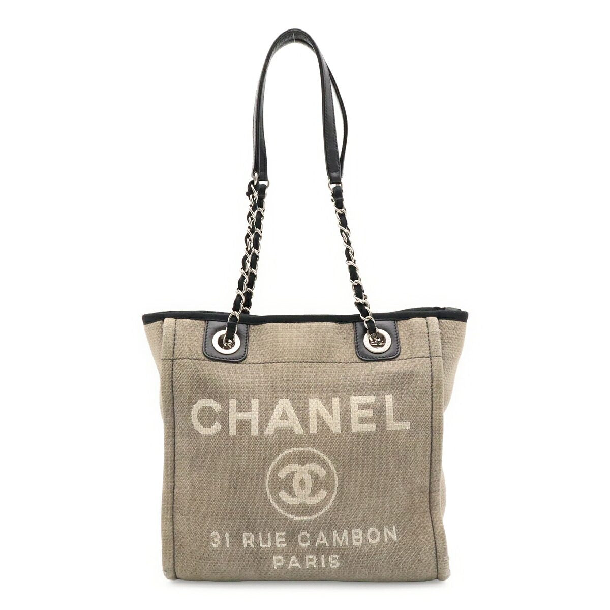 Chanel Deauville Canvas Leather Tote Bag