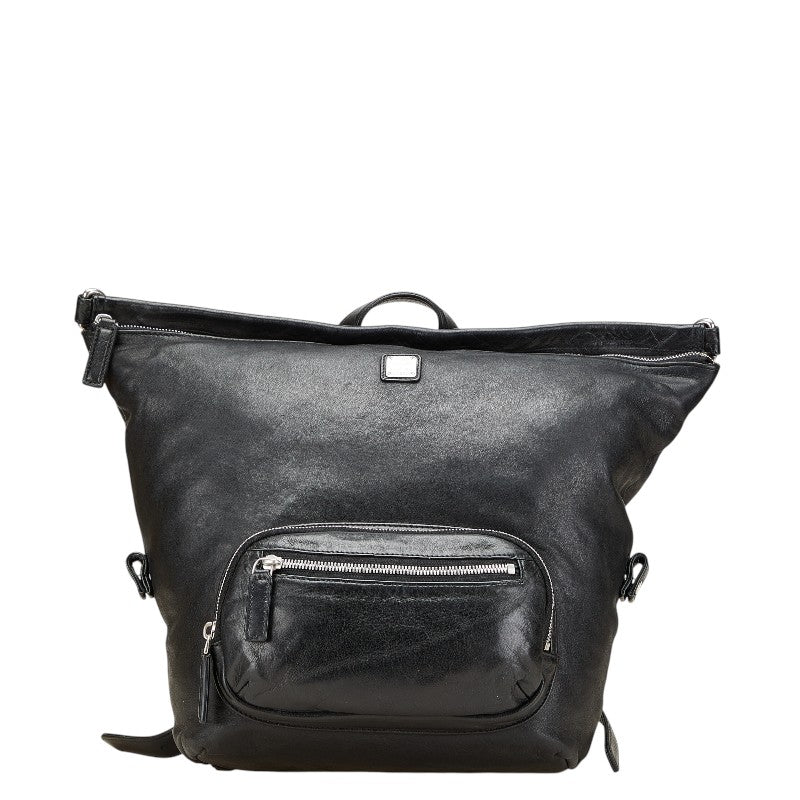 MCM Logo Plate Leather Backpack