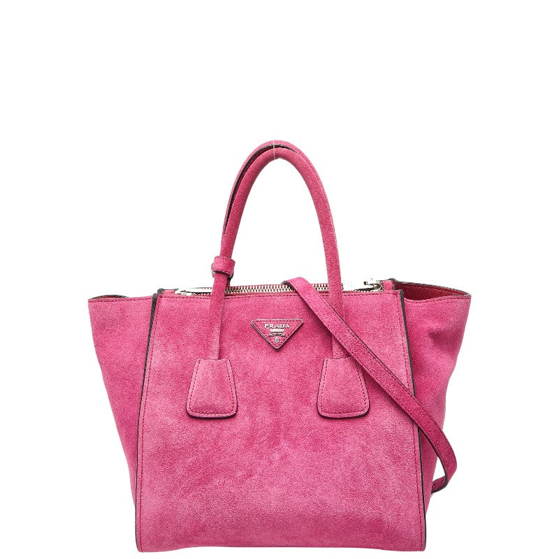 Prada Triangle Logo Plate Suede 2way Bag