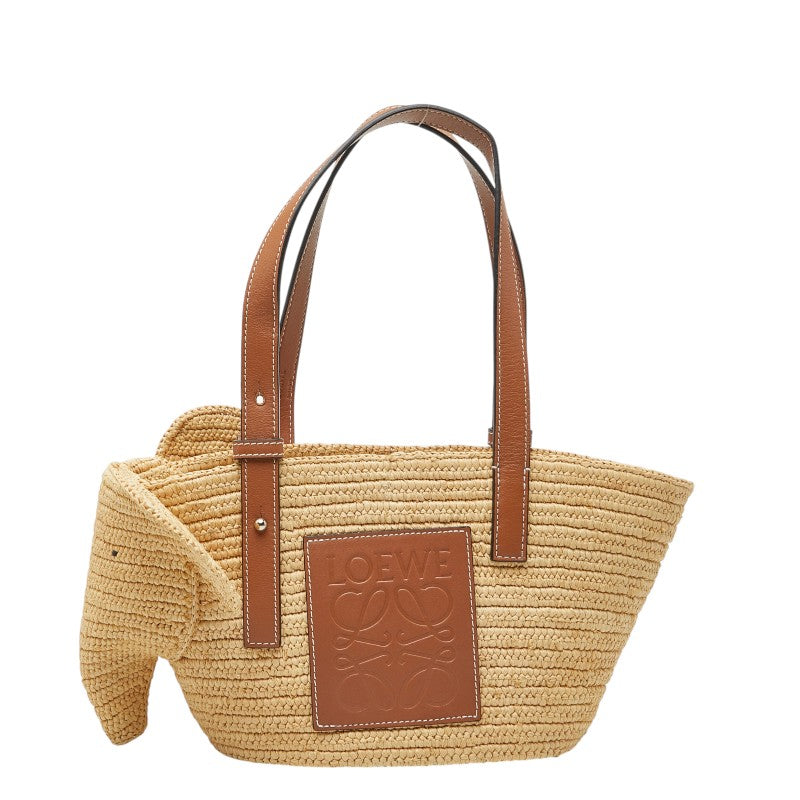 Loewe Elephant Basket Raffia Leather Handbag