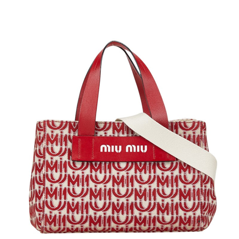 Miu Miu Canvas Leather Everywhere Jacquard Logo 2way Bag
