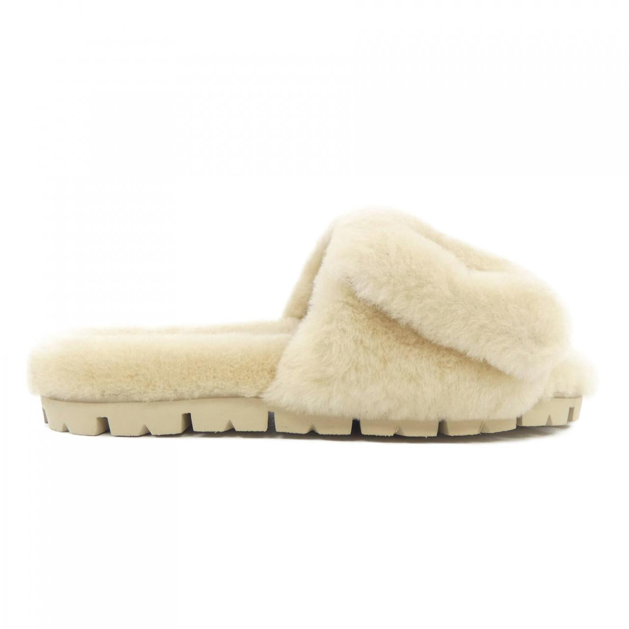 Prada Triangle Logo Shearling Slide Sandals