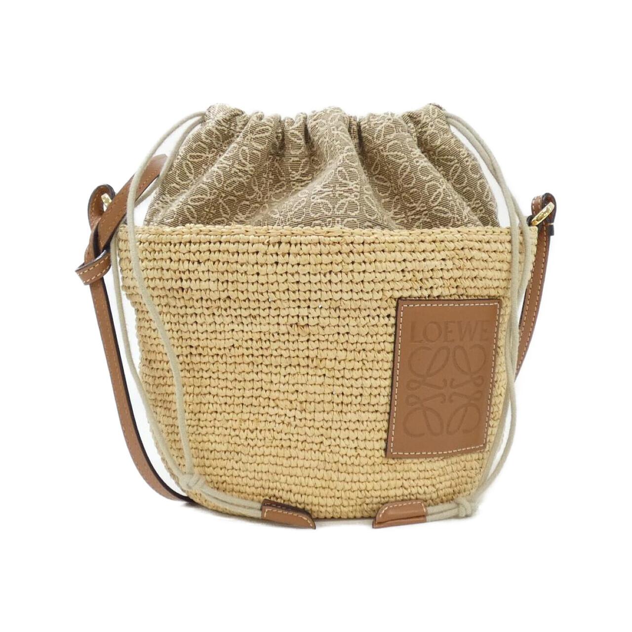 Loewe Anagram Jacquard Canvas Raffia Shoulder Bag