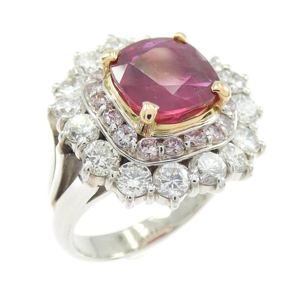 Platinum Au750 Ruby Diamond Ring