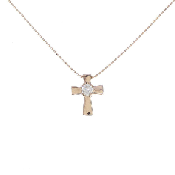 Au750 Pink Gold Diamond Cross Necklace