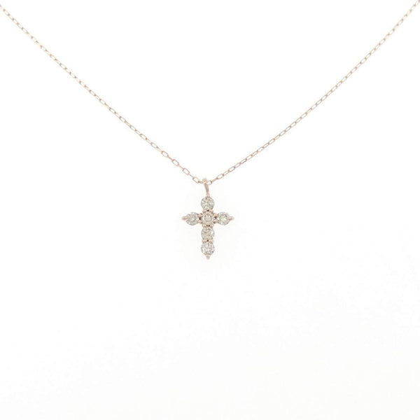 K10 Pink Gold Cross Diamond Necklace