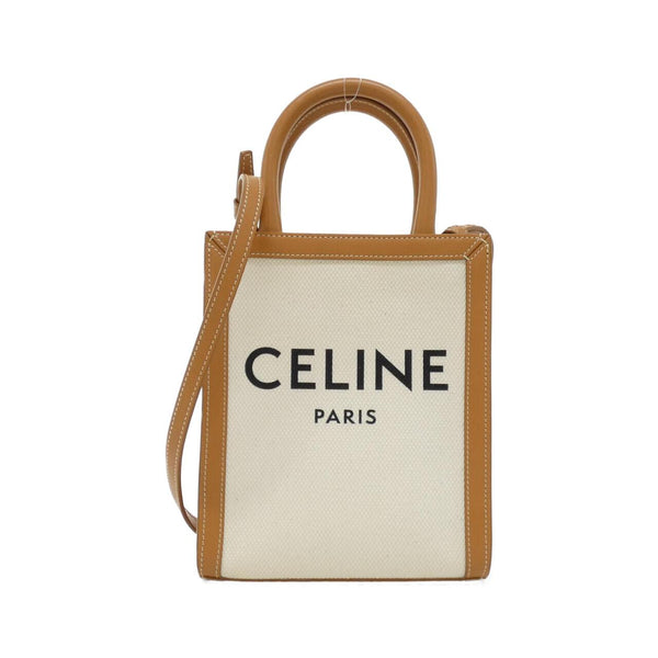 Celine Mini Vertical Cabas Cotton Canvas Calf Tote Bag
