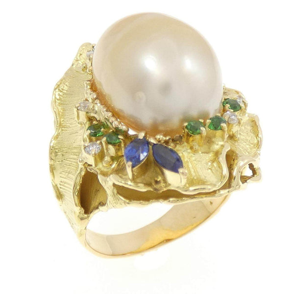Yuzo Au750 Color Stone Pearl Ring