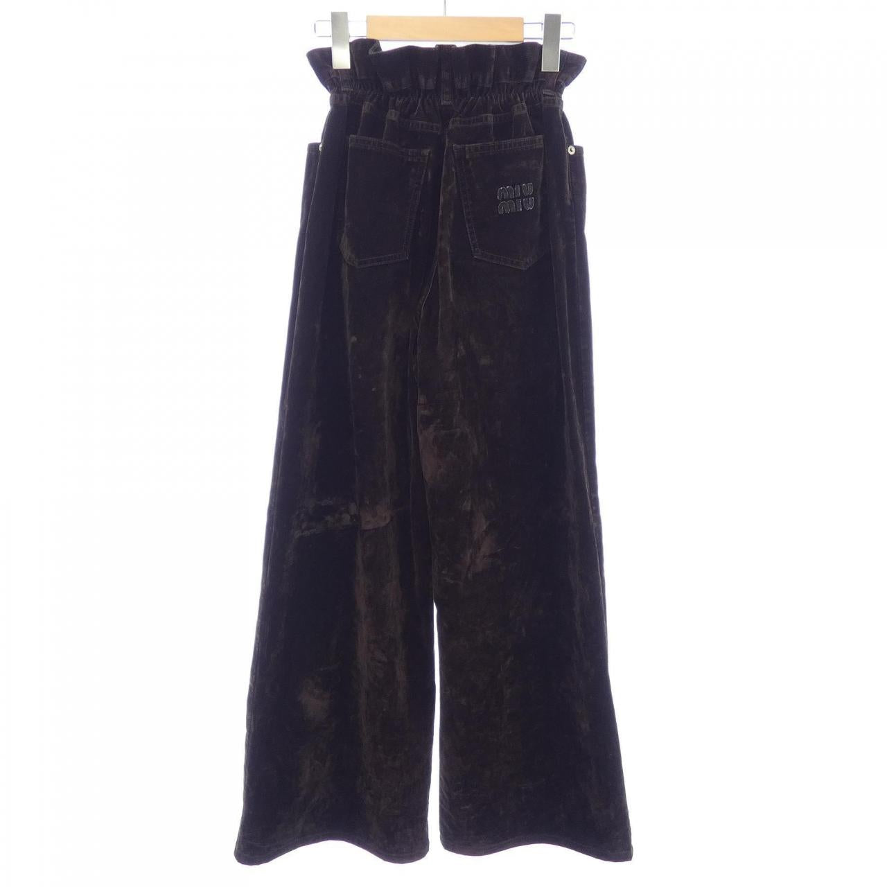Miu Miu MIU MIU logo washed flocking pants