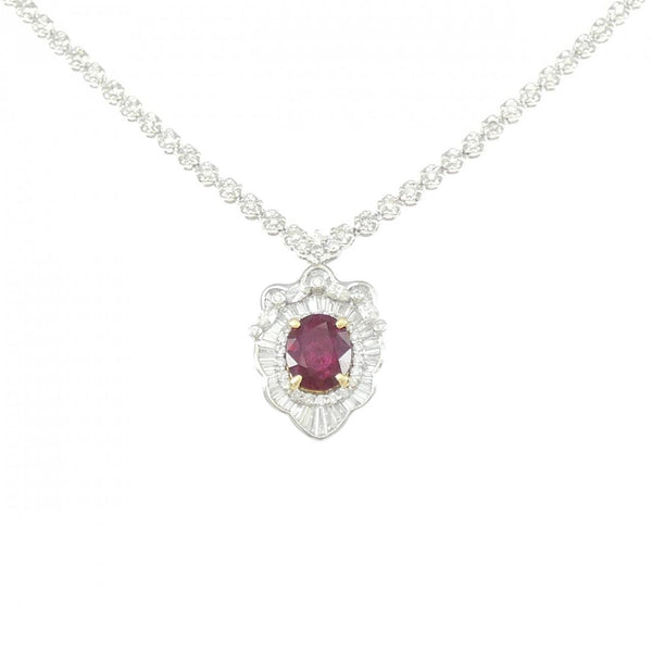 Platinum Au750 Ruby Diamond Necklace