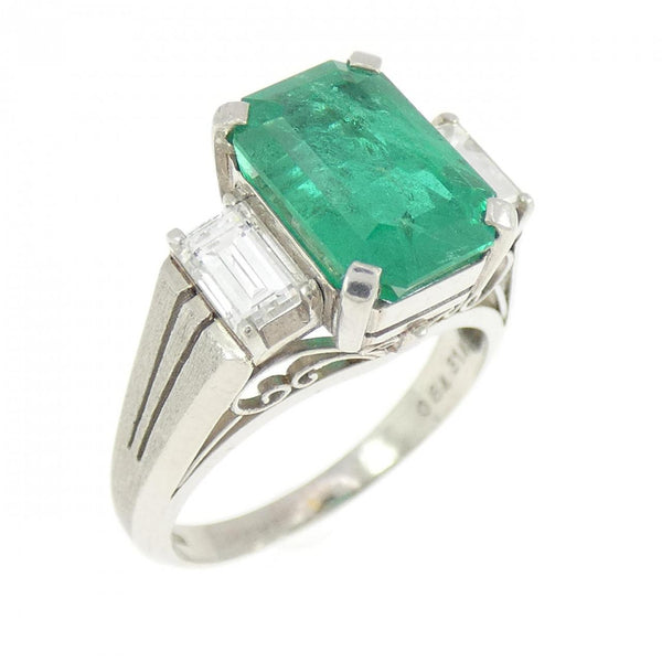 Pt900 Emerald Diamond Ring