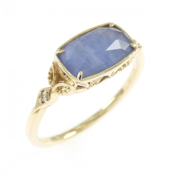 agete K10 Yellow Gold Color Stone Quartz Sapphire Diamond Ring