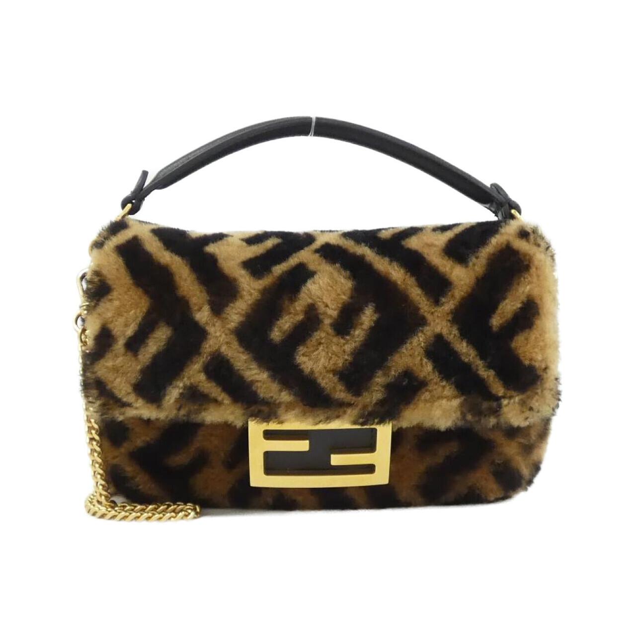 Fendi Mini Baguette Shearling Shoulder Bag