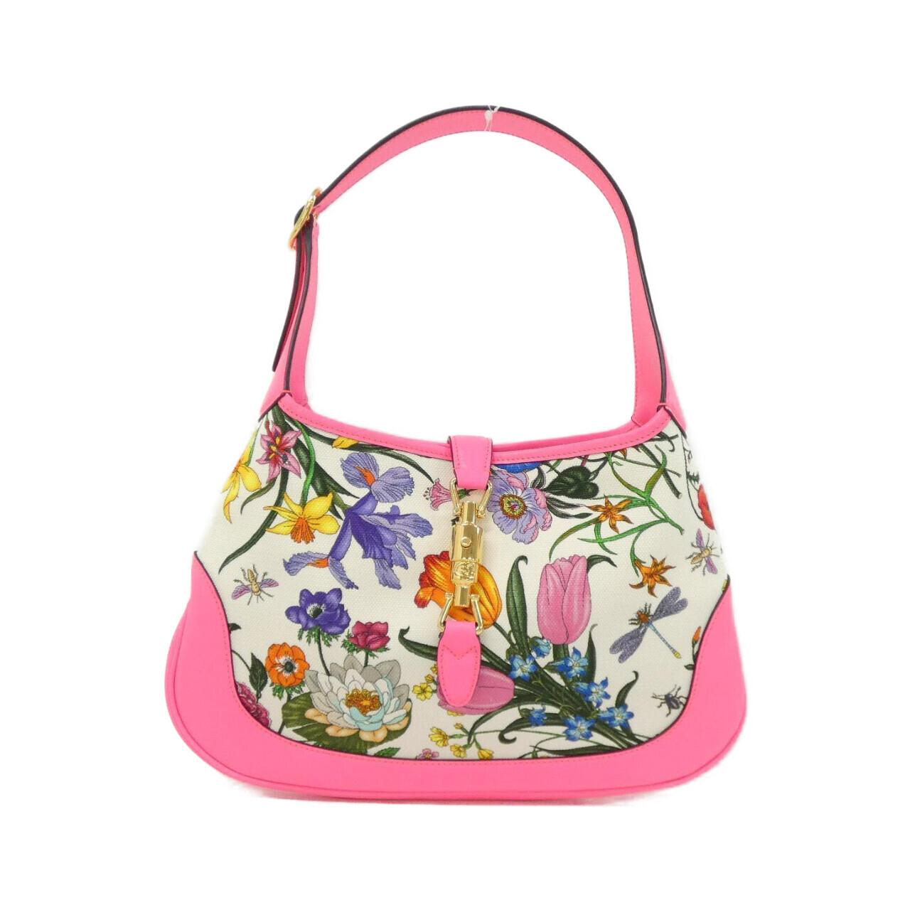 Gucci JACKIE Flora Print Canvas Leather Shoulder Bag