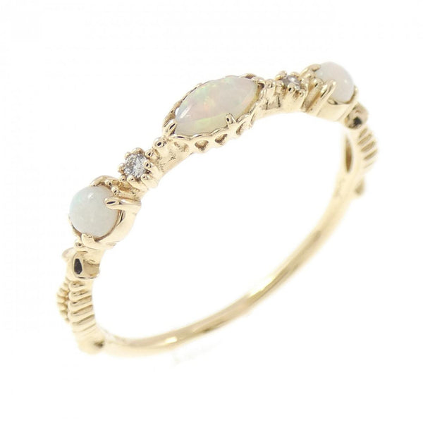 agete K14 Yellow Gold Opal Diamond Ring