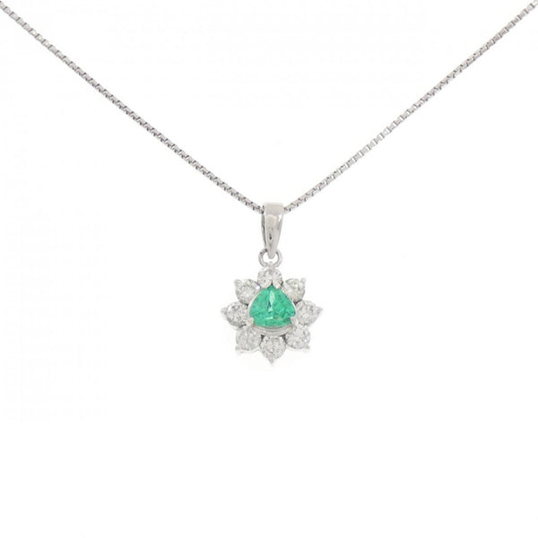 Platinum PT900 PT850 Emerald Diamond Necklace