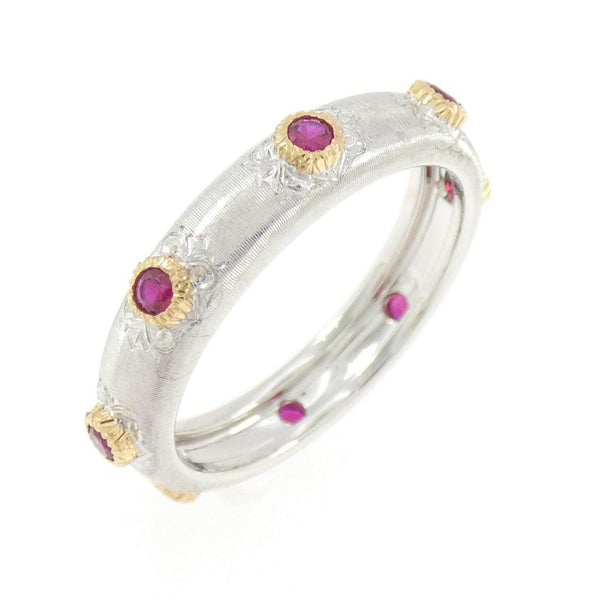 Buccellati 750 Gold Two Tone Ruby Ring Size 13