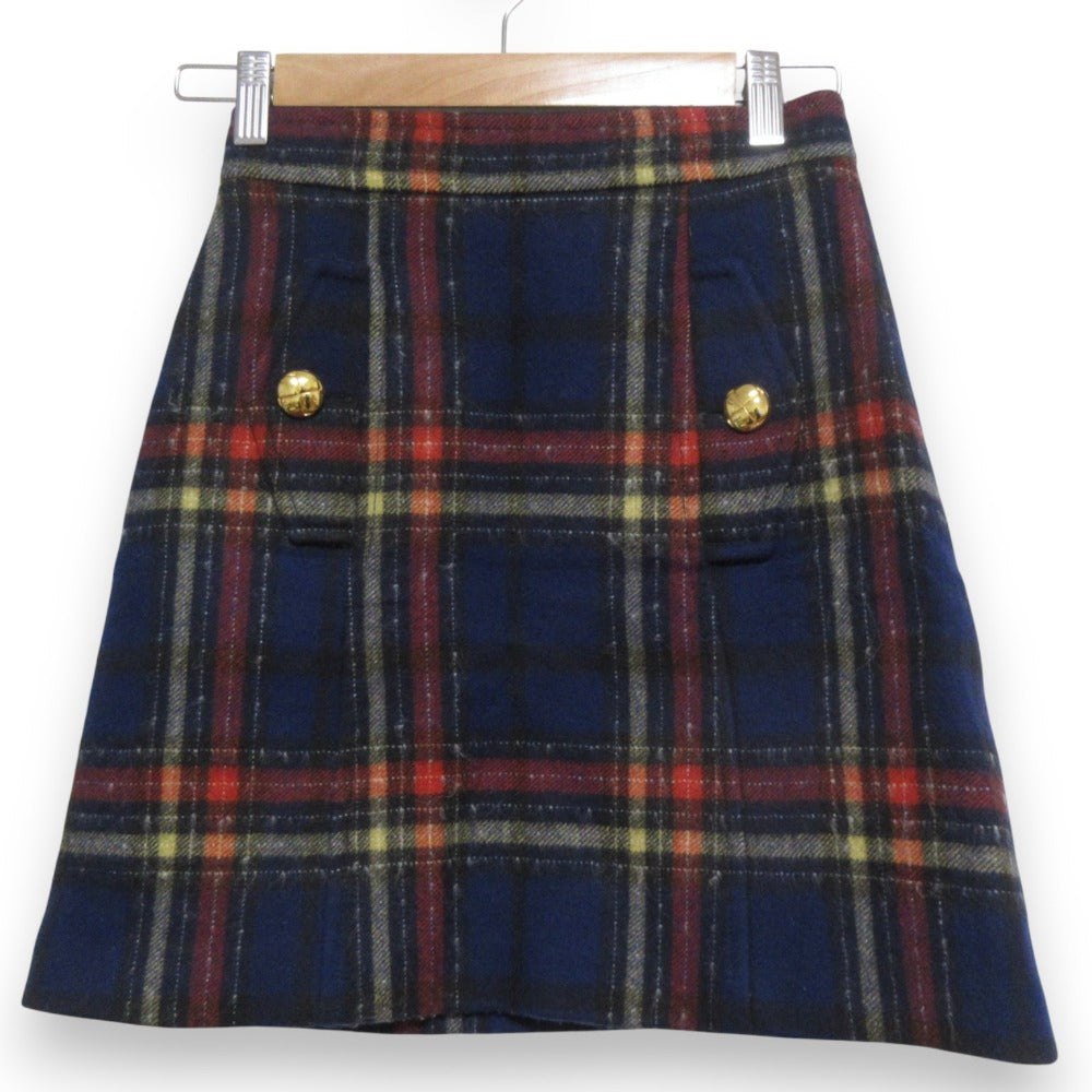 Miu Miu Wool Alpaca Check Gold Button Mini Skirt