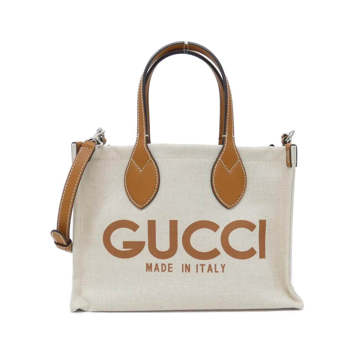 Gucci Cotton Linen Canvas Leather Shoulder Bag